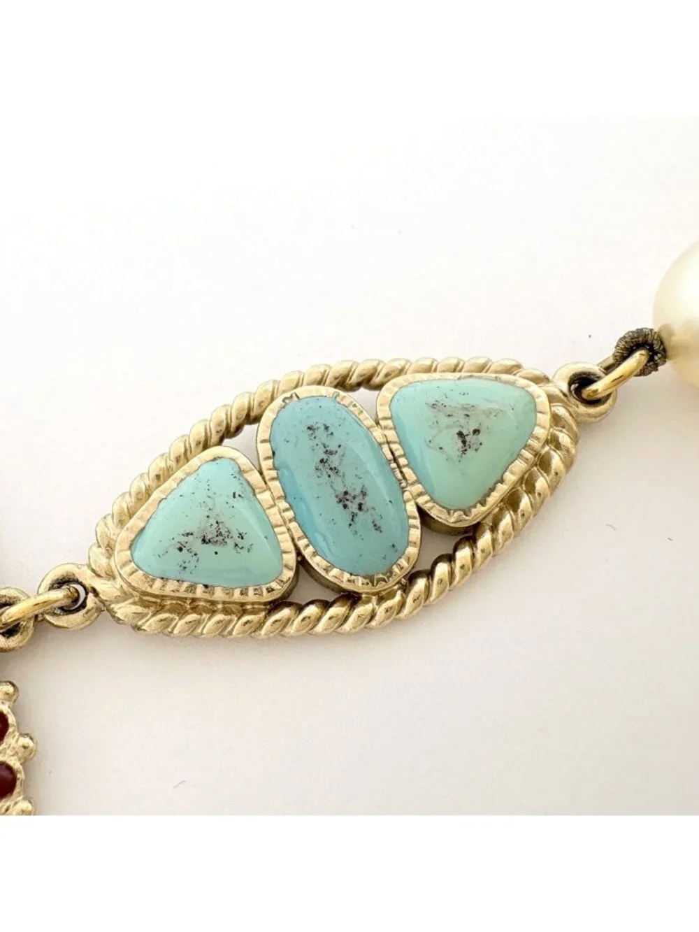 Chanel CC Logo Faux Pearl Necklace Long White Light Blue